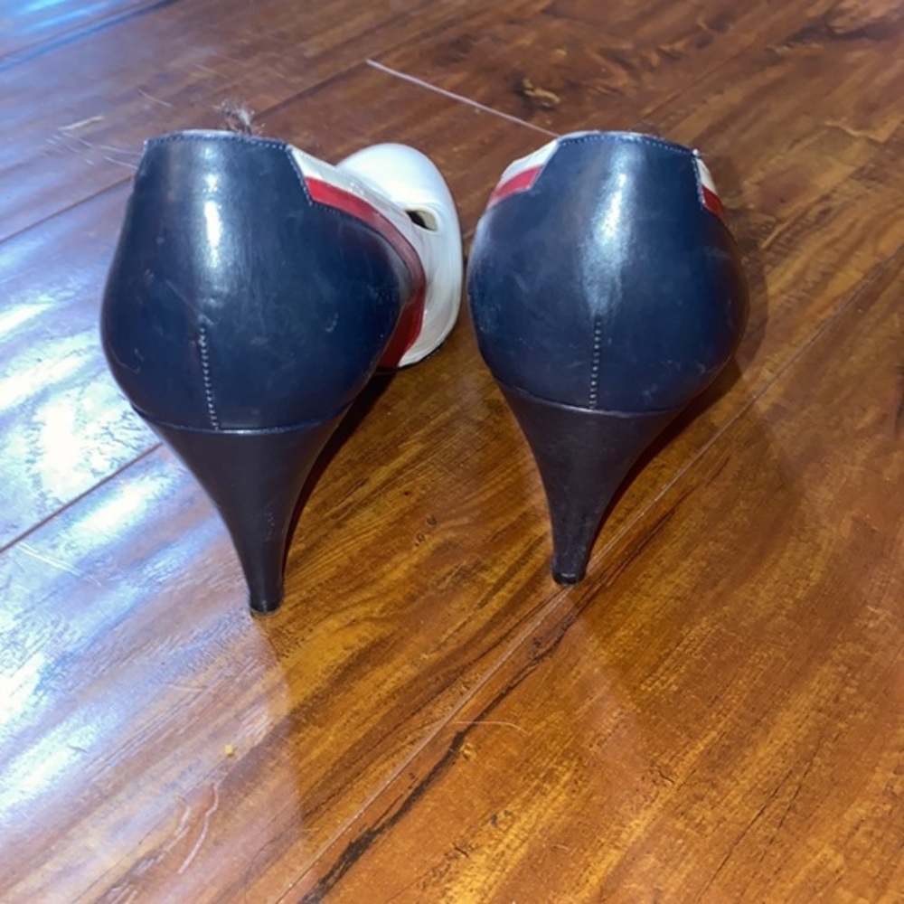 Vintage Salvatore Ferragamo for Saks Navy Red White Leather Pumps 7.5 AA - Picture 6 of 11